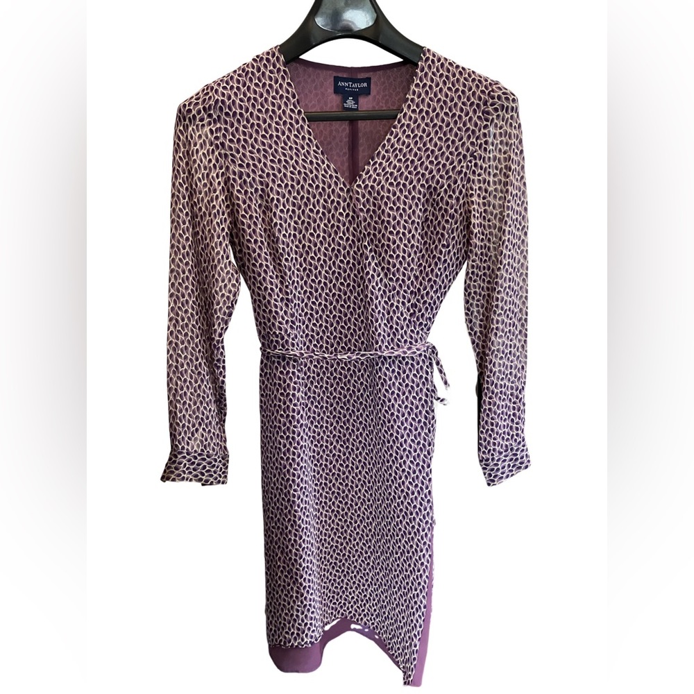 Vintage silk crepe de chine wrap dress Ann Taylor Petites Blue Label 2P